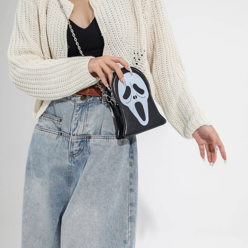 Halloween Women's Pu Leather Ghost Punk Streetwear Sewing Thread Zipper Crossbody Bag