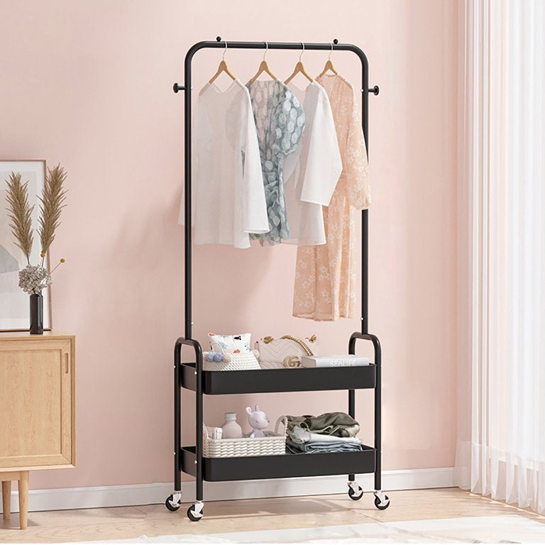 Garment Rack. Entryway Clothing Rack with 2 Tier Metal Basket