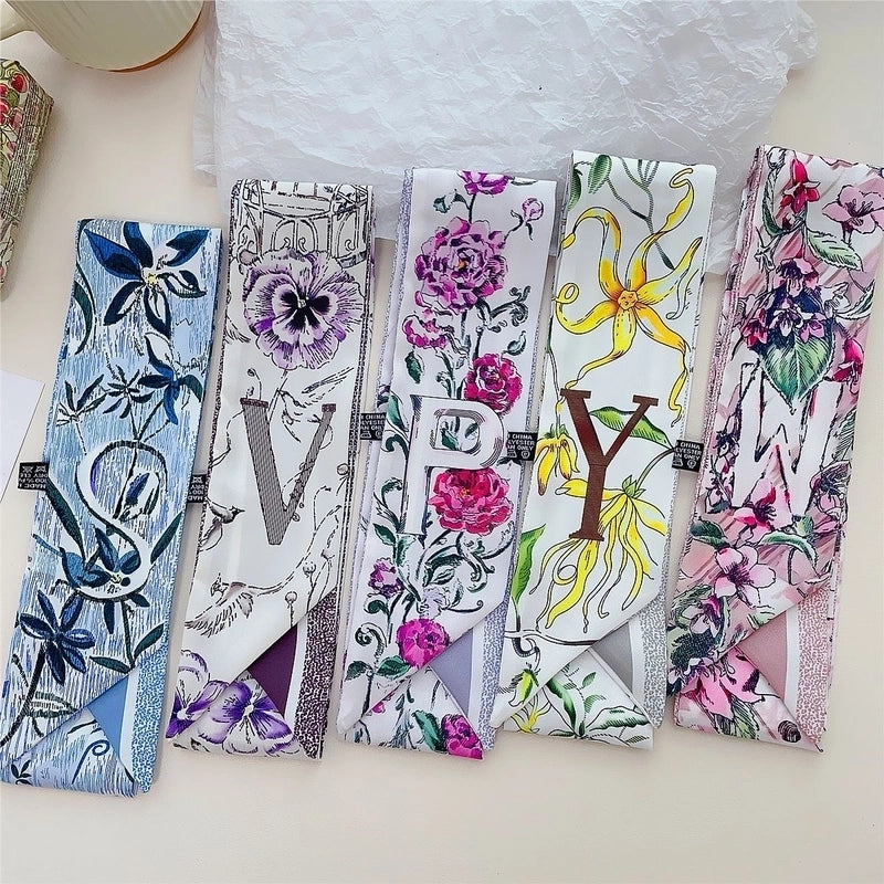 Women's Lady Flower Satin Printing Silk Scarf