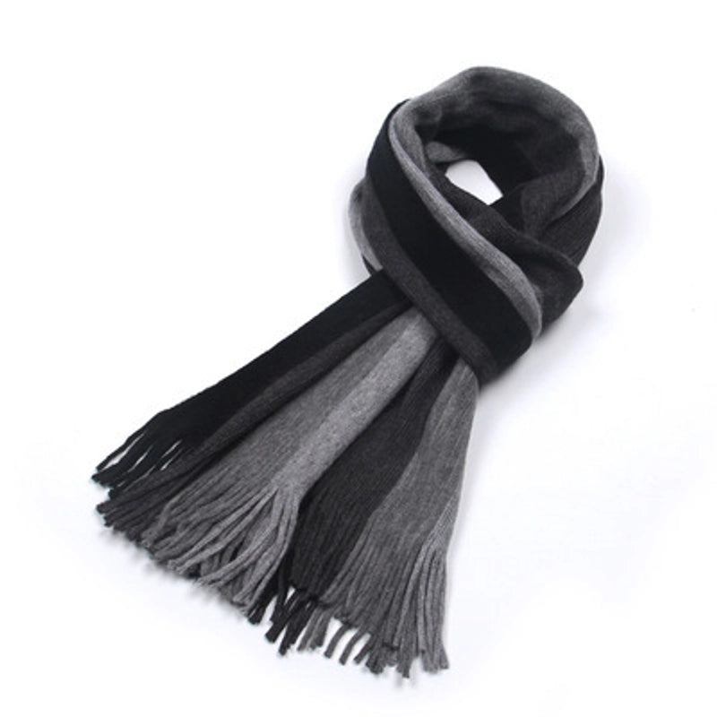 Autumn And Winter Men's Striped High-end Fashion Cashmere Scarf  Warm Trendy Knitted Wool Scarf