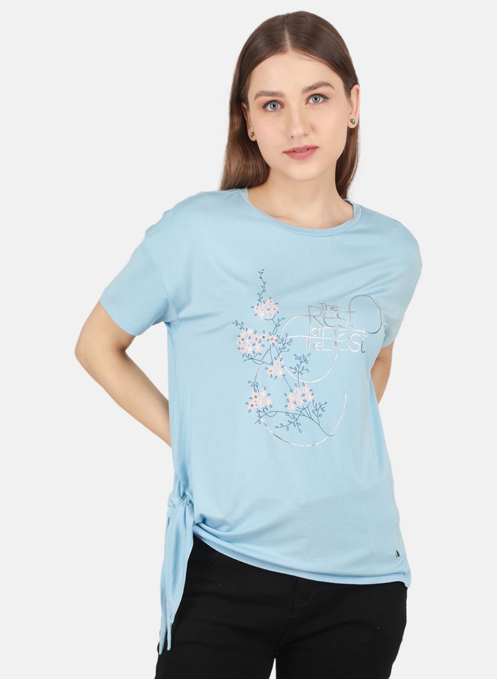 Women Sky Blue Printed Top