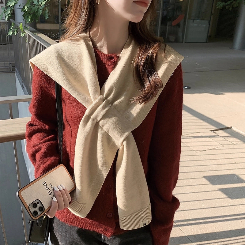 Unisex Casual Sweet Solid Color Knit Shawl