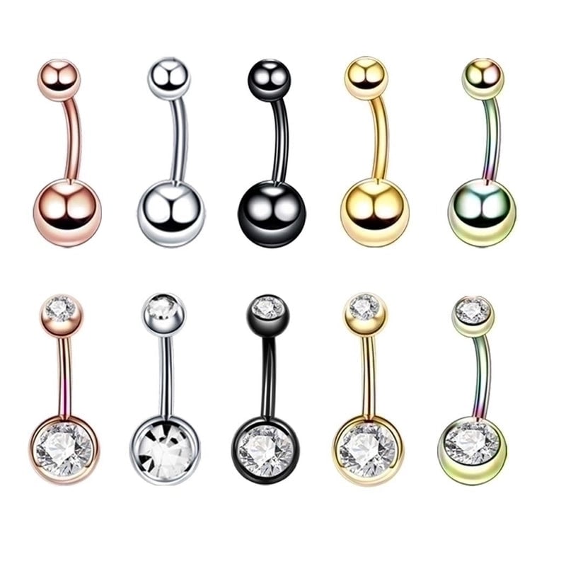2 Pieces Fashion Geometric Stainless Steel Inlay Zircon Belly Ring