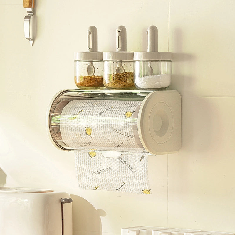 Dust-proof Kitchen Tissue Storage Box Rack Kitchen Transparent Cover Wall-mounted Punch-free Lazy Rag Rack Advanced