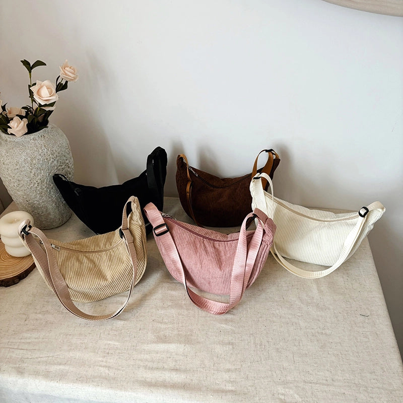 Single Shoulder Bag  Corduroy Student Class Commuting Large Capacity Crossbody Tote Bag