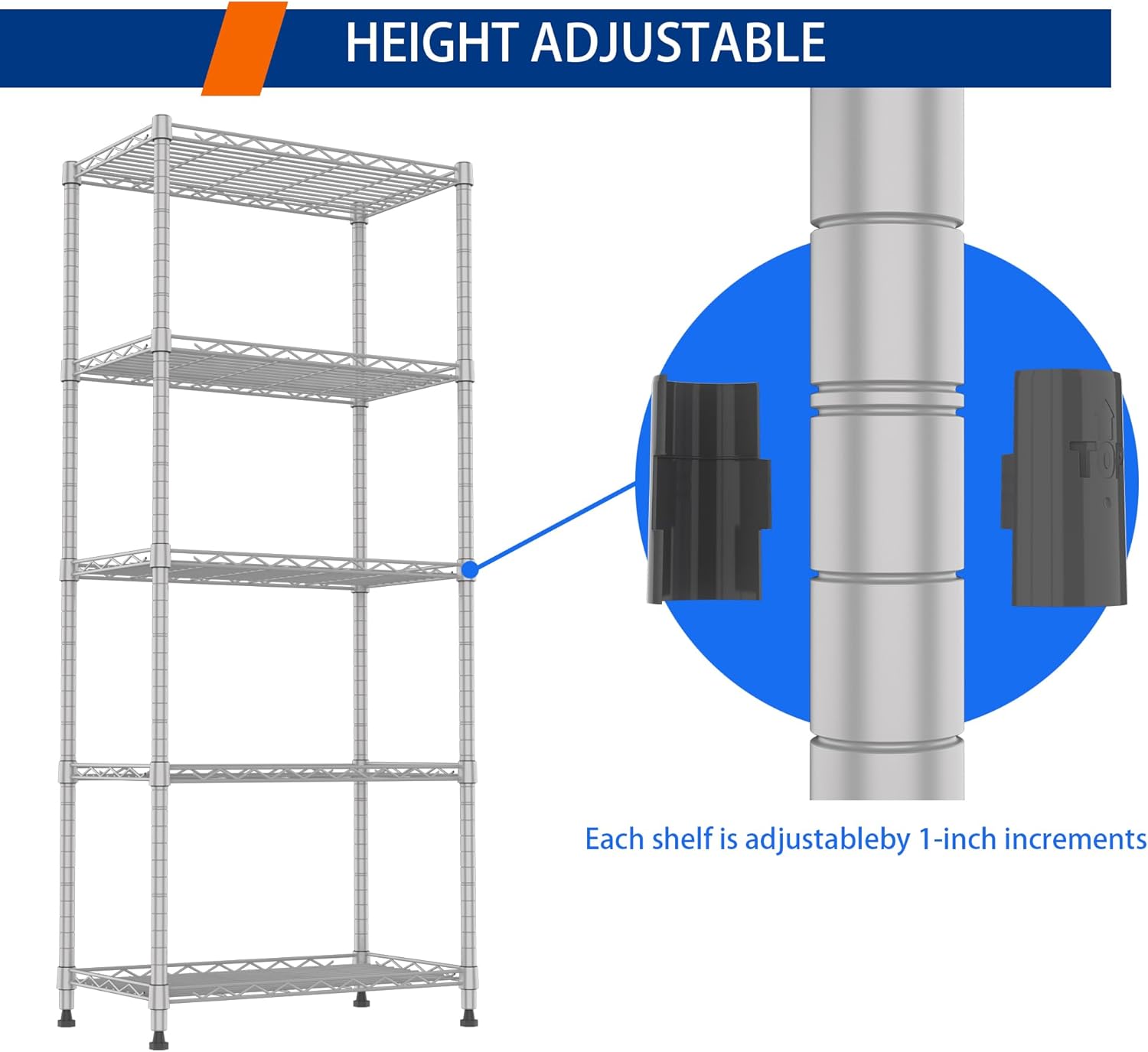 REGILLER 5-Wire Shelving Metal Storage Rack Adjustable Shelves,Standing Storage Shelf Units for Laundry Bathroom Kitchen Pantry Closet(Black,11.8