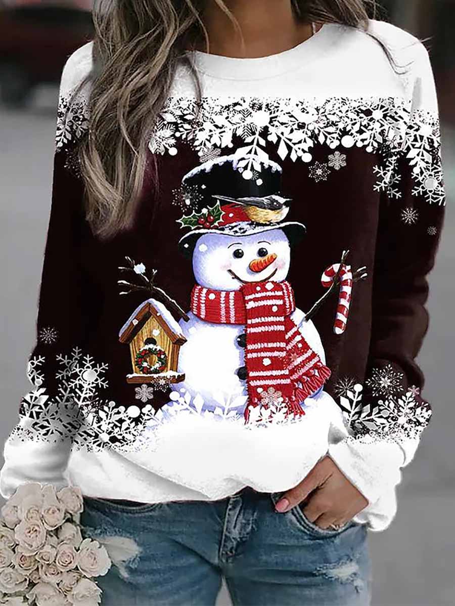 Christmas snowman print loose sweater(8 colors)