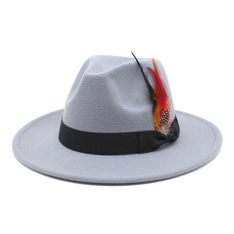 Bow Feather Top Hat Autumn And Winter Big Brim Hat Fashionable Men's And Women's Cashmere Felt Hat Style New Hats