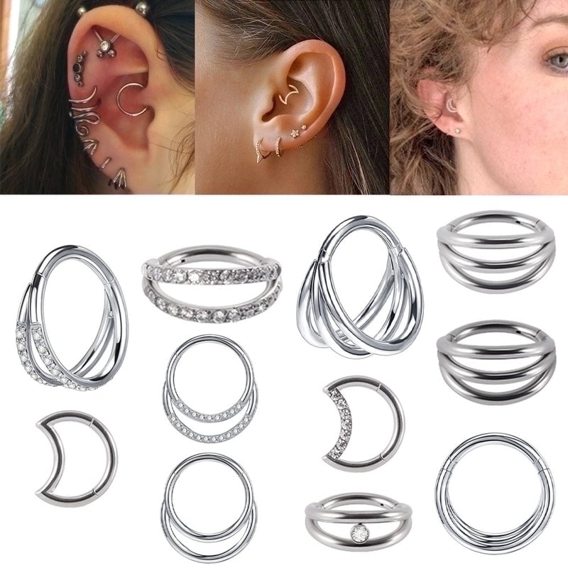 2 Pieces Nose Rings & Studs Fashion Moon Water Droplets G23 Titanium Stainless Steel Zircon Inlay Rhinestones Zircon