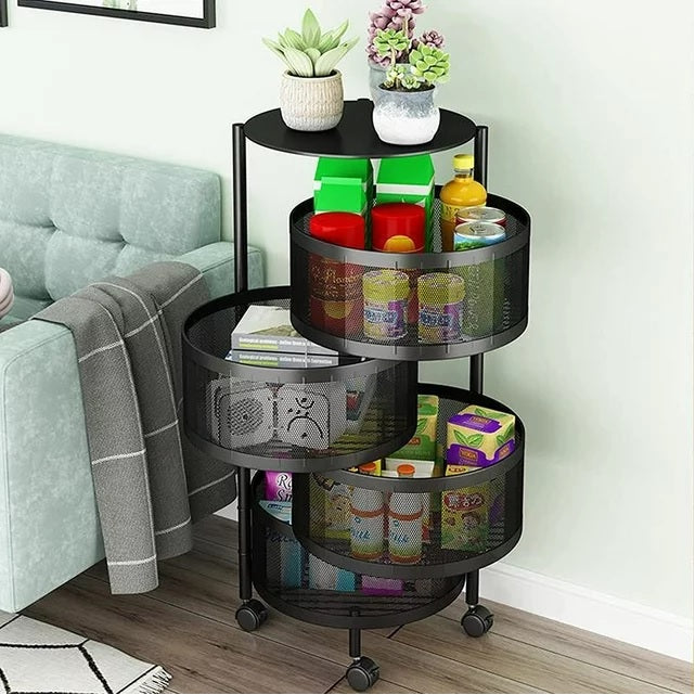 4 Tier 360 Degree Rotating Storage Rack-(5288)Round Black