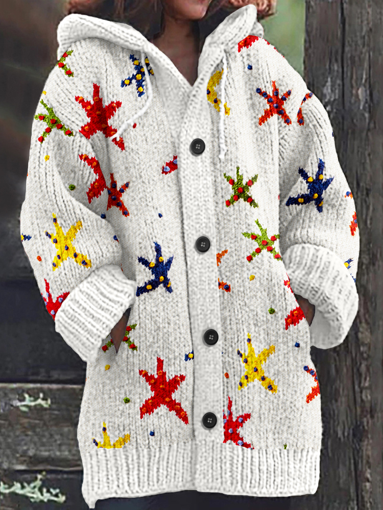 Vintage Sparkling Star Pattern Women's Cardigan Sweater