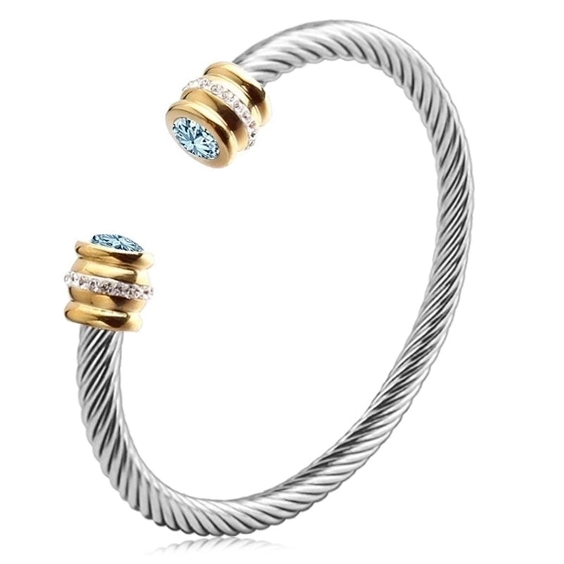 3 Pieces Minimalist Solid Color Stainless Steel Inlay Zircon Cuff Bracelets