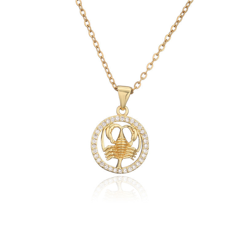 Unisex Geometric Zodiac Copper Inlay Necklaces