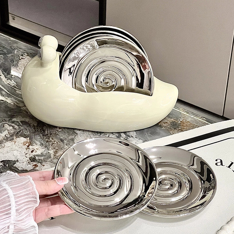 Light Luxury Ceramic Snail Bone Dish Suit Household High-looking Small Dish Living Room Coffee Table Decorative Fruit Plate