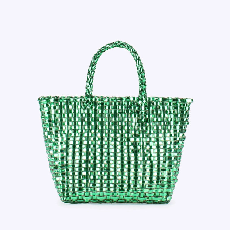 Women's Small PVC Solid Color Elegant Streetwear Weave Square Open Straw Bag
