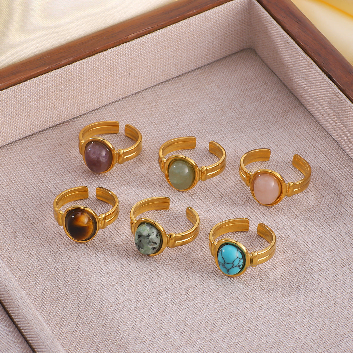 Natural Stone Ring Retro Niche Personality Open Stainless Steel Ring