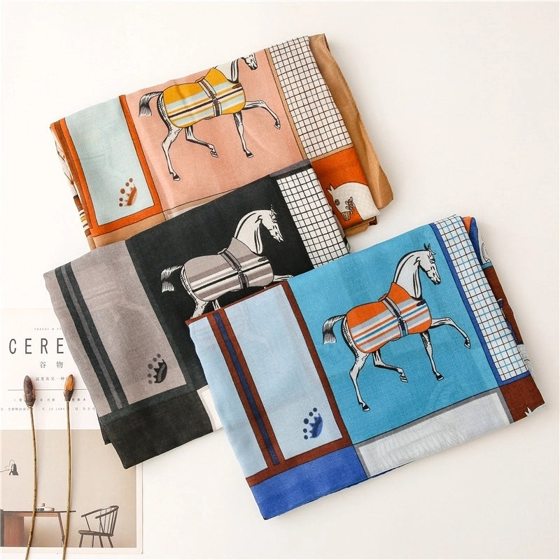 Autumn Carriage Printing Sunscreen Shawl Silk Scarf