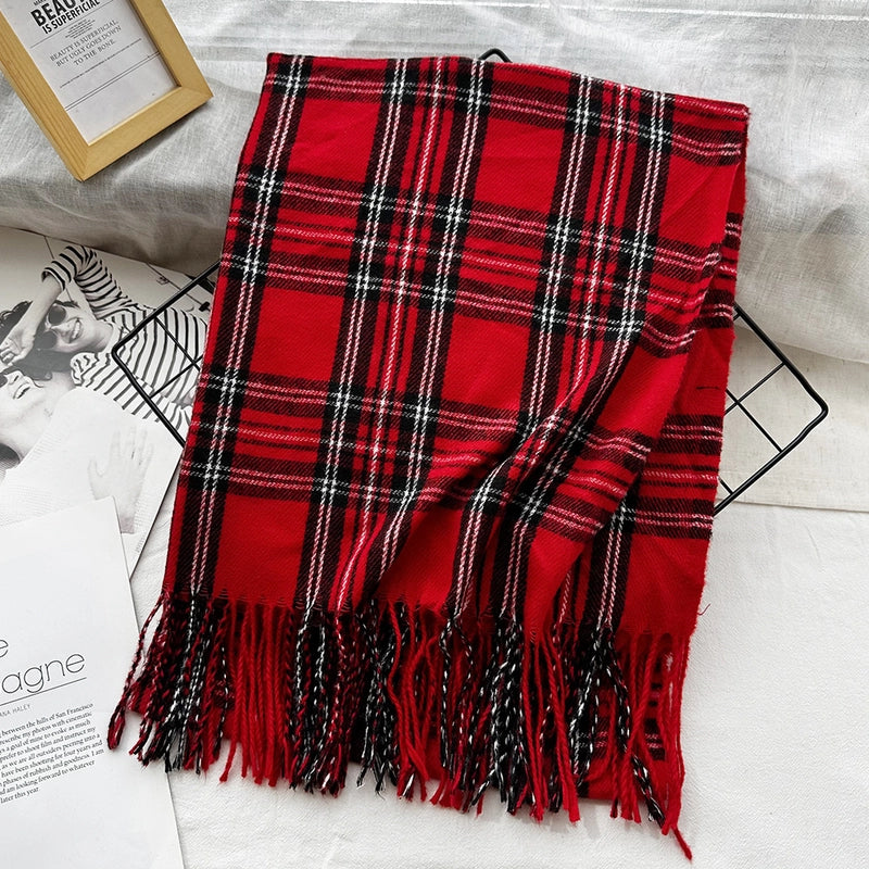 Unisex Casual Minimalist Lattice Imitation Cashmere Tassel Scarf