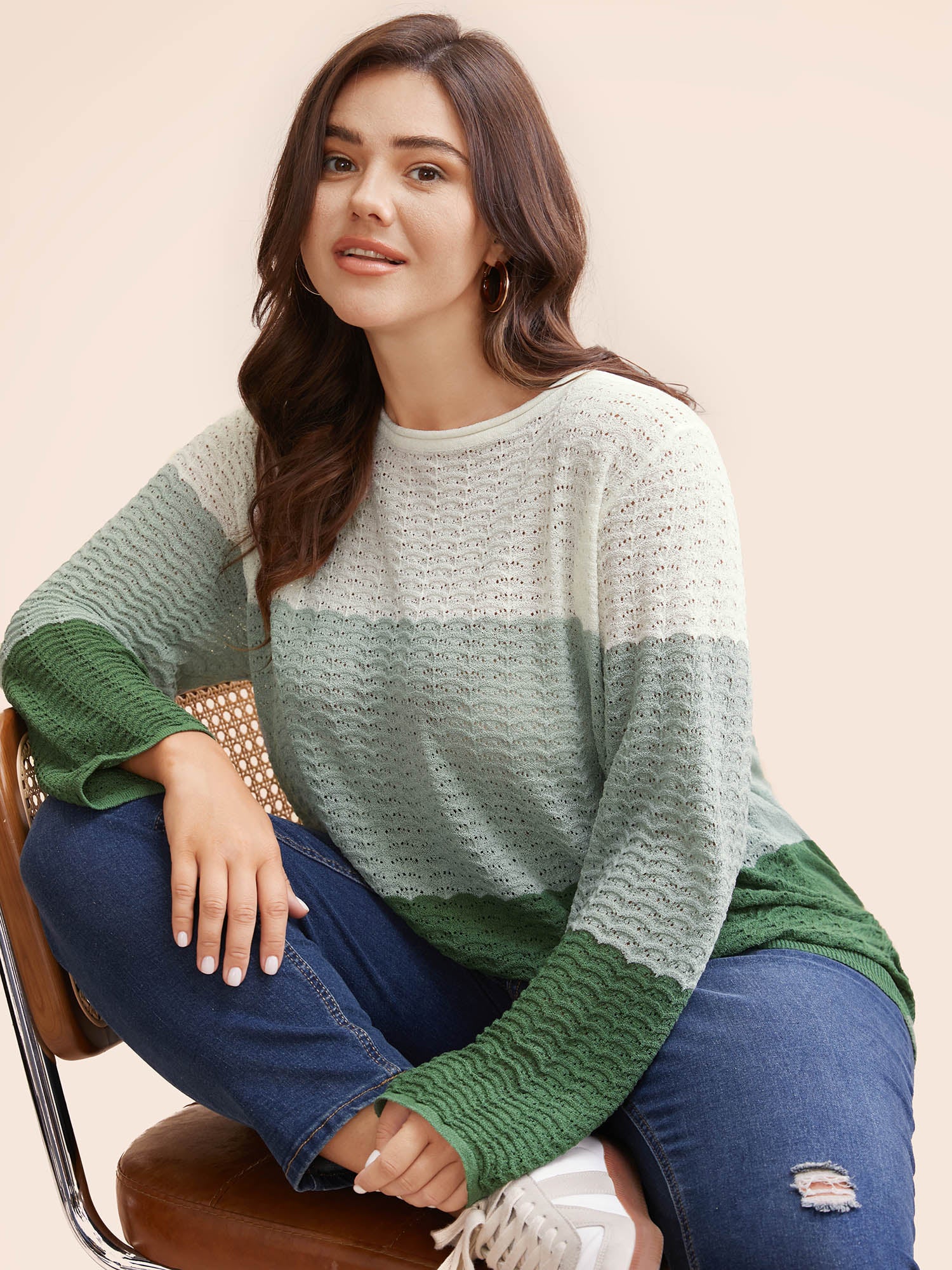 Colorblock Contrast Boat Neck Knit Pullover