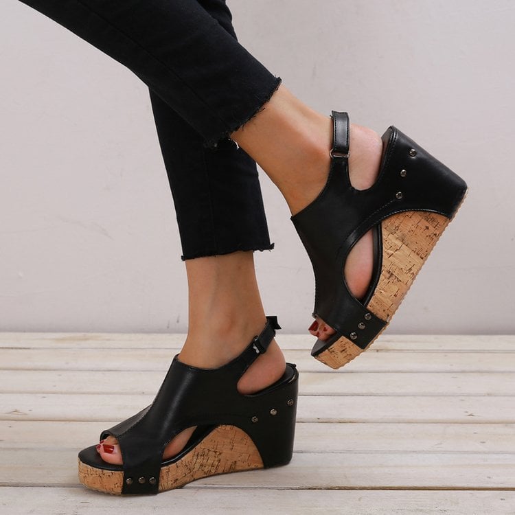 🔥Last Day Promotion 50% OFF - Women's Leather Platform Wedge Sandals