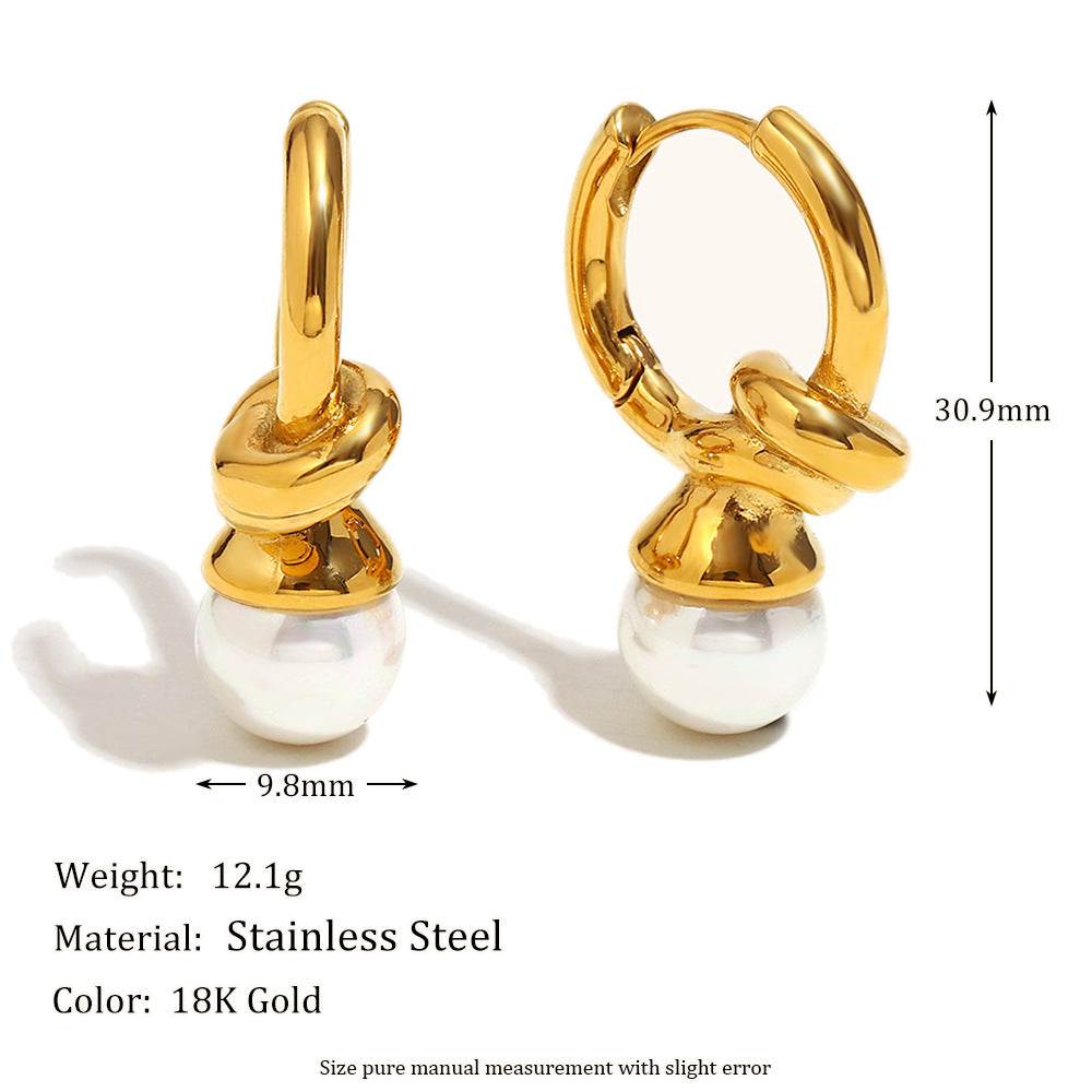 Hot Selling Second-Hand Niche Stainless Steel 18K Gold Plated Flower Pearl Pattern Square Black Jade Earrings For Women