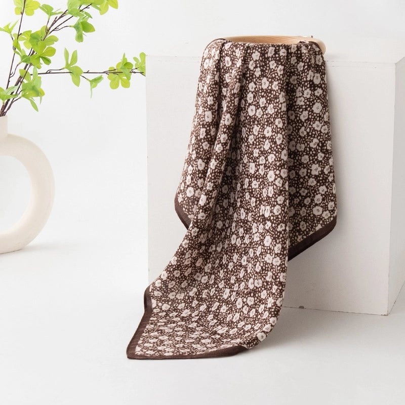 Women's Retro Plaid Flower Satin Silk Scarf