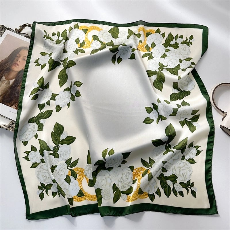 Unisex Casual Minimalist Stripe Flower Polyester Satin Printing Silk Scarf