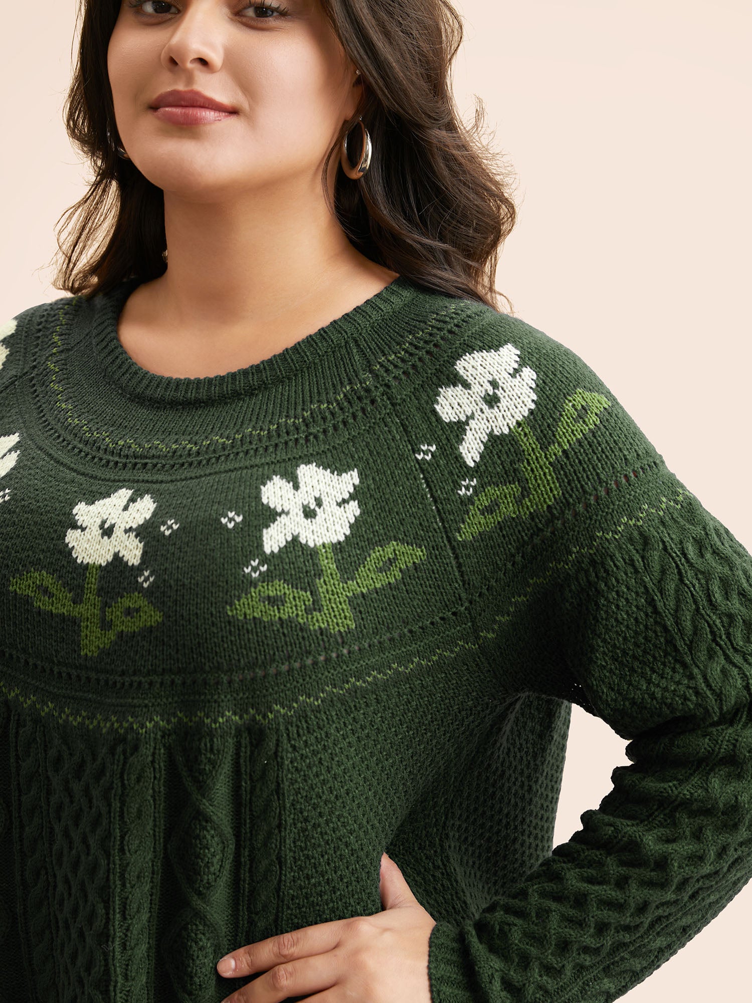 Floral Jacquard Raglan Sleeve Pullover