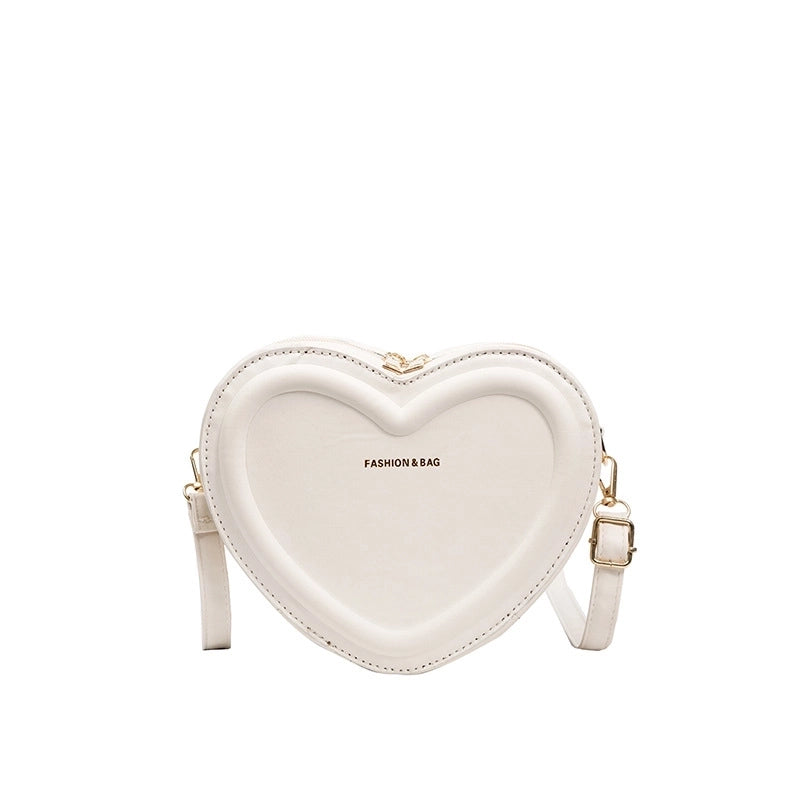 Women's Small Pu Leather Solid Color Fashion Heart-shaped Zipper Crossbody Bag