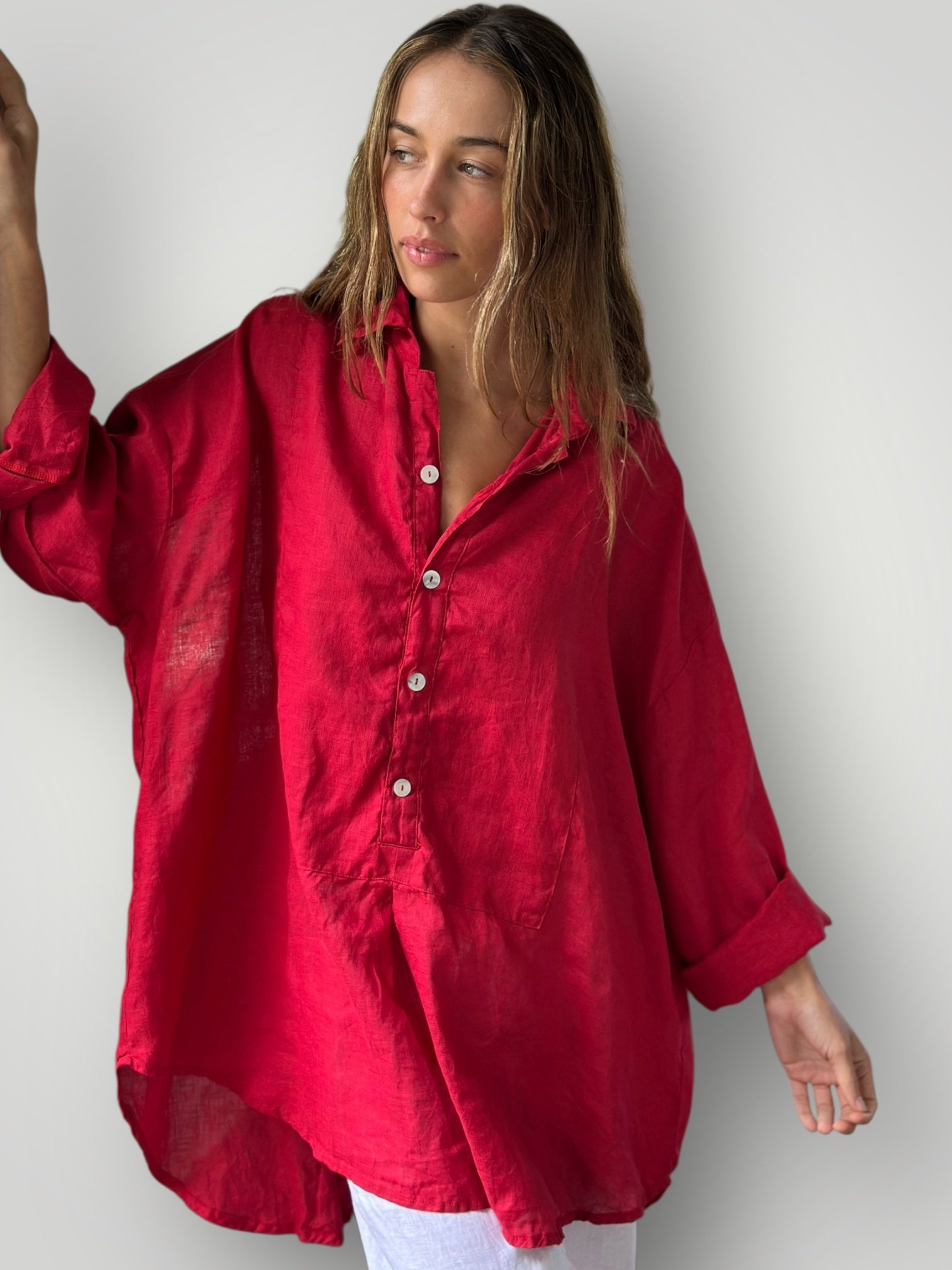 megan shirt - red linen