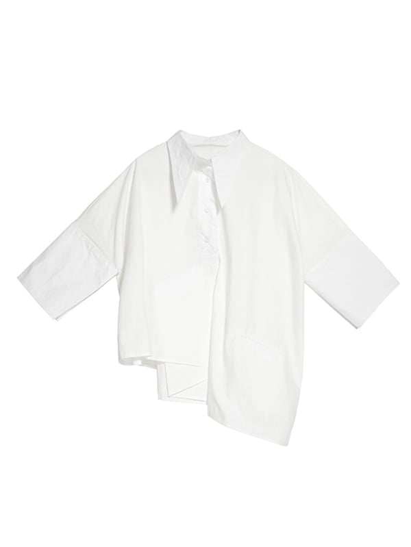 Original Solid Irregularity Lapel Blouse