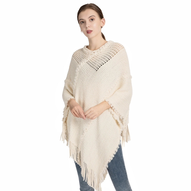 Tassel Knitted Shawl Women Autumn And Winter New Chenille Cashmere Pullover Cape Spot