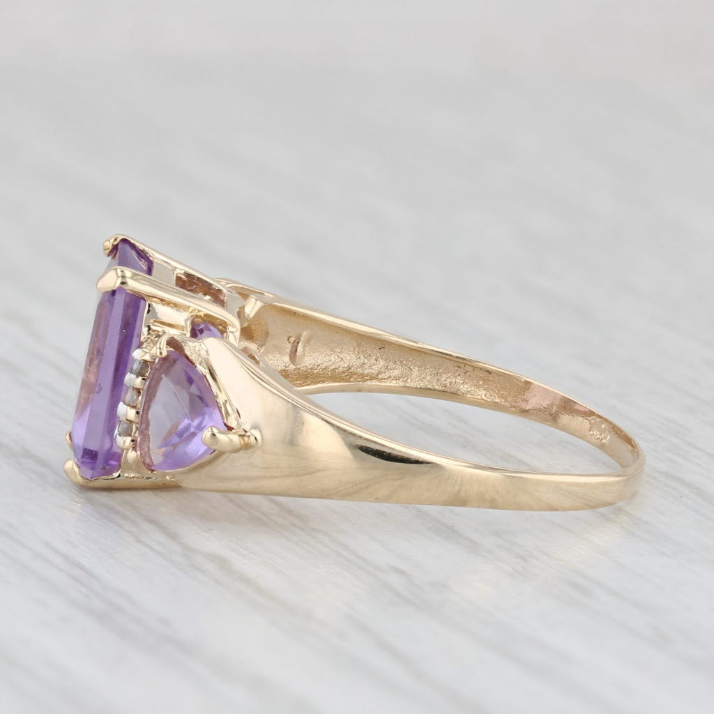 2.53ctw Amethyst 3-Stone Diamond Ring 10k Yellow Gold Size 7.5