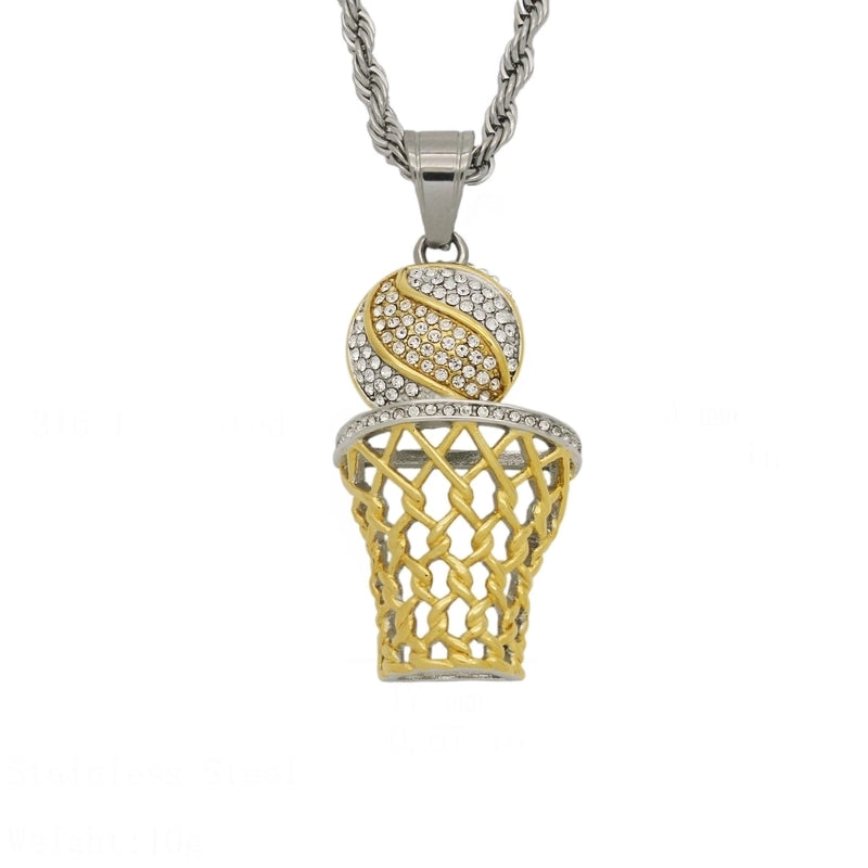 Fashion Basketball Titanium Steel Inlay Zircon Pendant Necklace 1 Piece