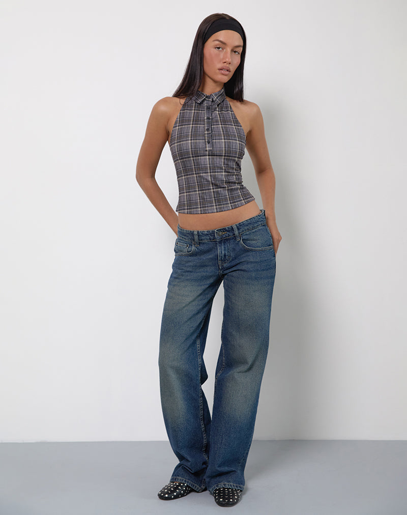 Harlo Collared Top in Check Tailoring Grey