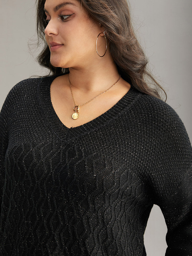 Plain Sparkly V Neck Loose Pullover