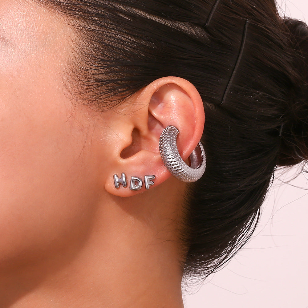Minimalist Letter Number Geometric Text Stainless Steel 18K Gold Plated Stud Earrings