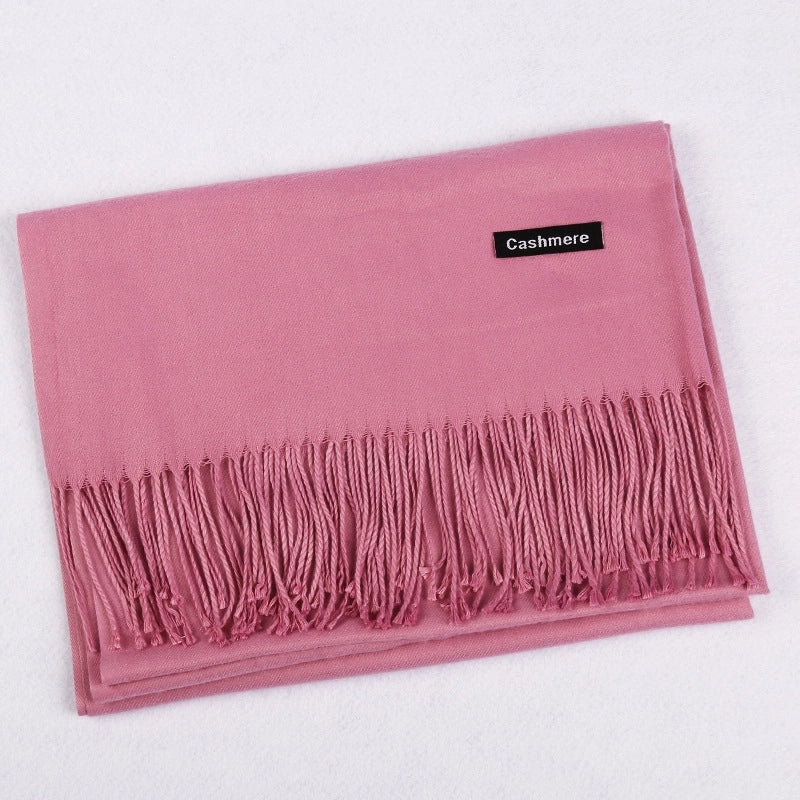 Pure Color Cashmere Scarf Women's Autumn And Winter Popular 220g Light Board Tassel Warm Shawl Travel Gift