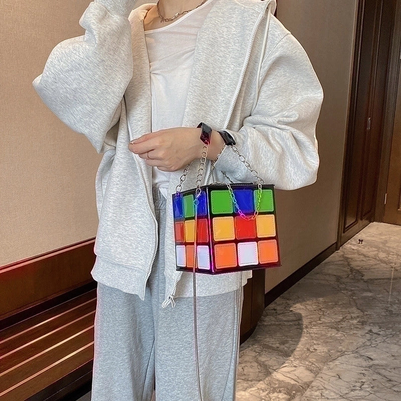 Women's Small Pu Leather Color Block Streetwear Zipper Shoulder Bag