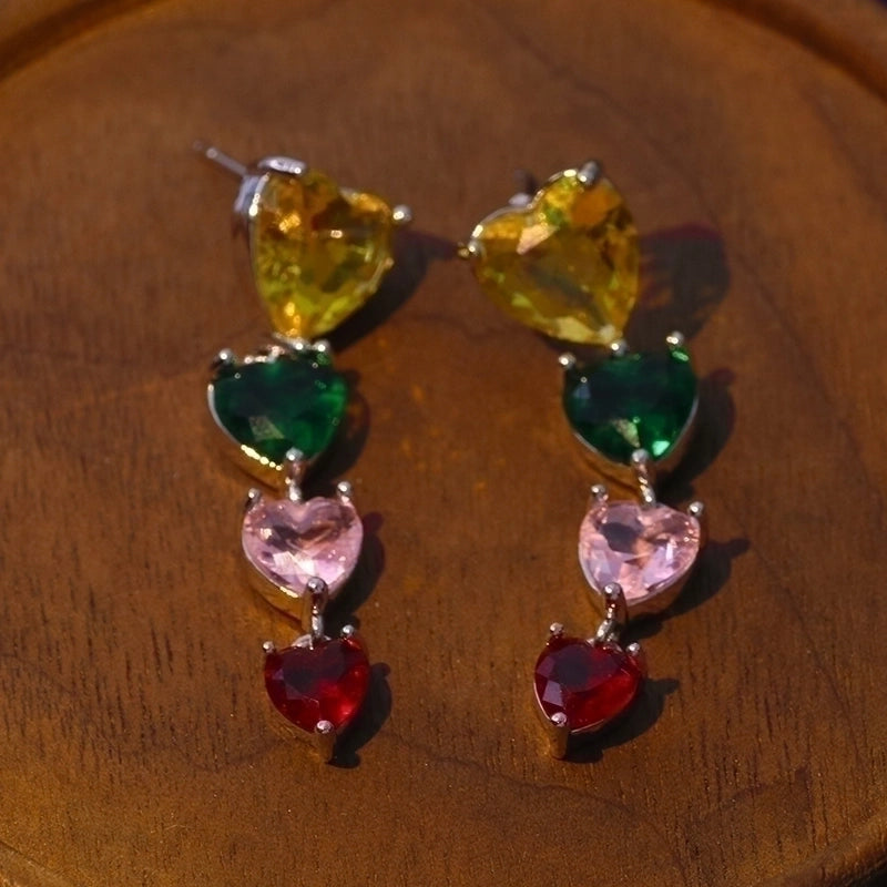 1 Pair Minimalist Leaf Moon Heart Shape Inlay Copper Zircon Drop Earrings Ear Studs