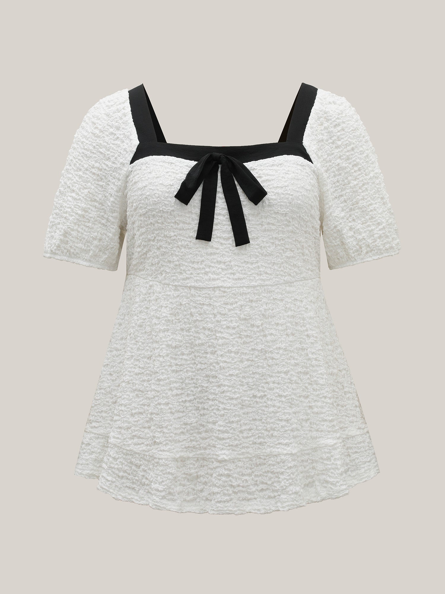 Textured Bow-Tie Color Contrast Top