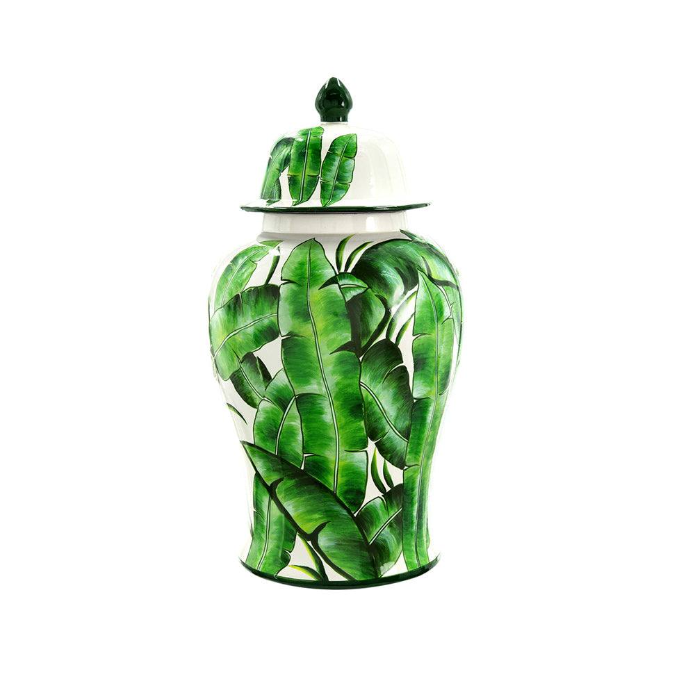 Chantilly Ginger Jar With Lid XL - Green Leaves