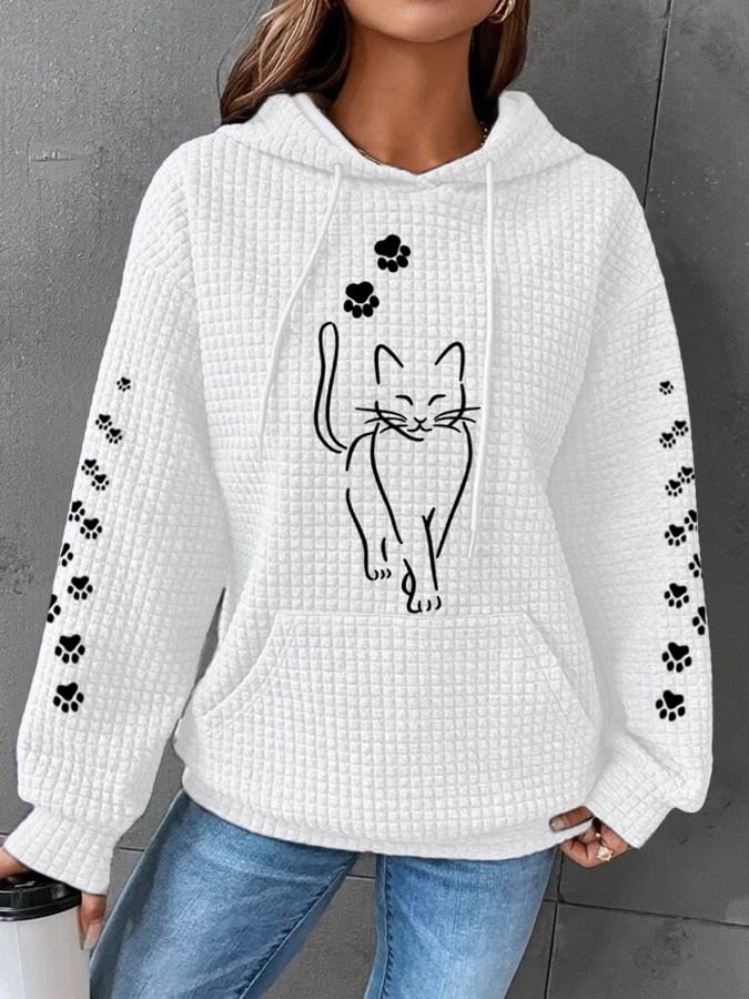 Women's Cute Cat Graphic Cat Mom Casual Waffle Hoodie