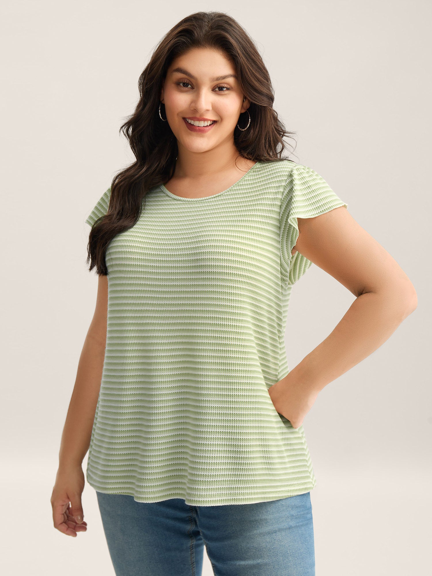 Striped Flutter Sleeve Knit Top