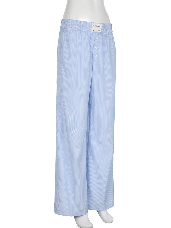 High Waisted Loose Elasticity Split-Joint Striped Pants Trousers