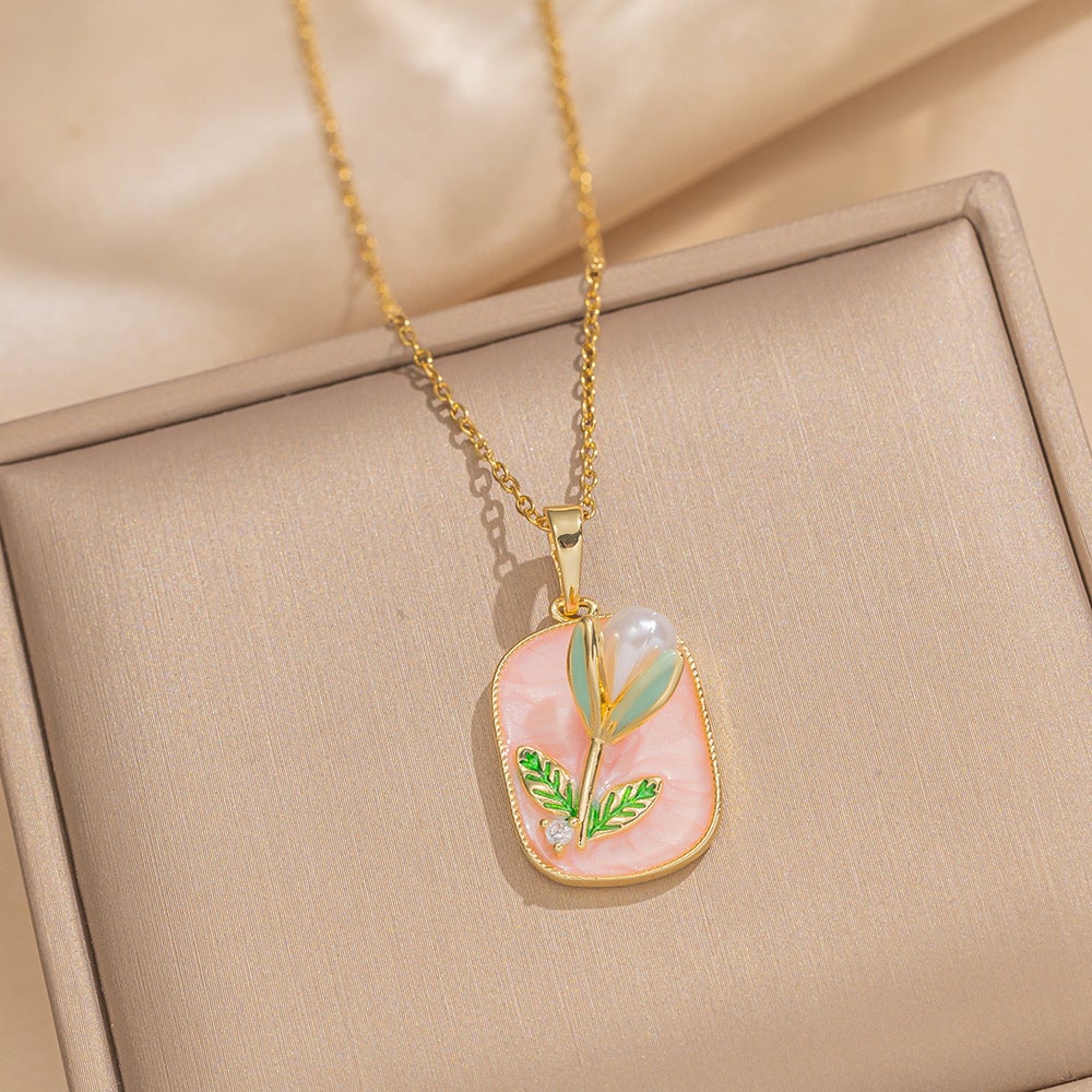 Copper Pendant Enamel Flower Necklace Female Fashion Niche Clavicle Chain