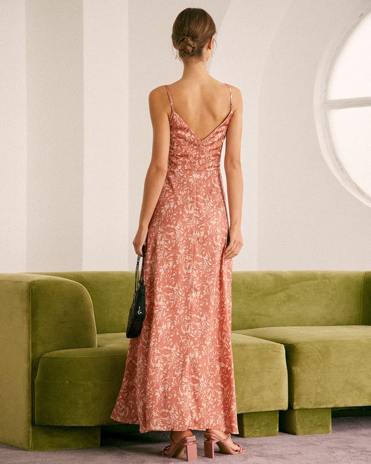 The Light Orange Cowl Neck Floral Maxi Dress