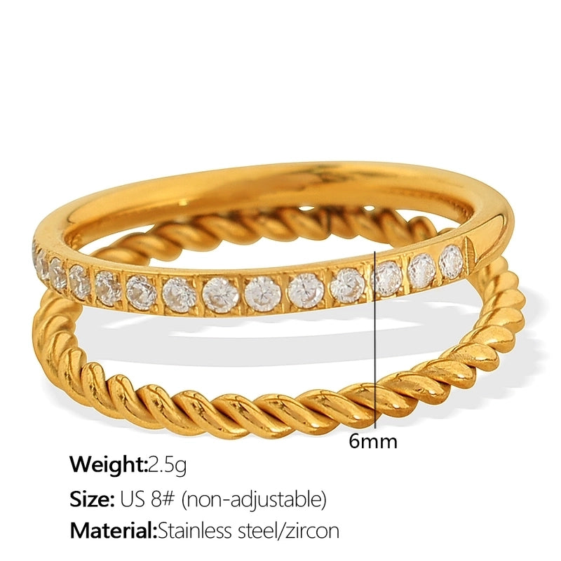 304 Stainless Steel 18K Gold Plated Minimalist Irregular Floral Irregular Ditsy Floral Zircon Adjustable Ring