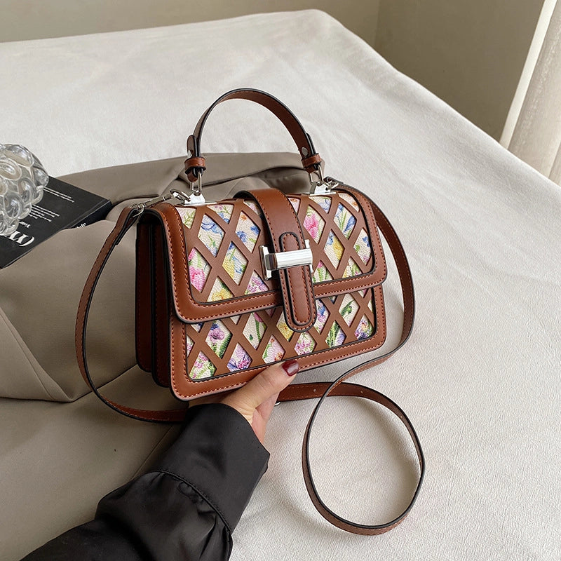Women's Small Pu Leather Printing Elegant Square Magnetic Buckle Handbag