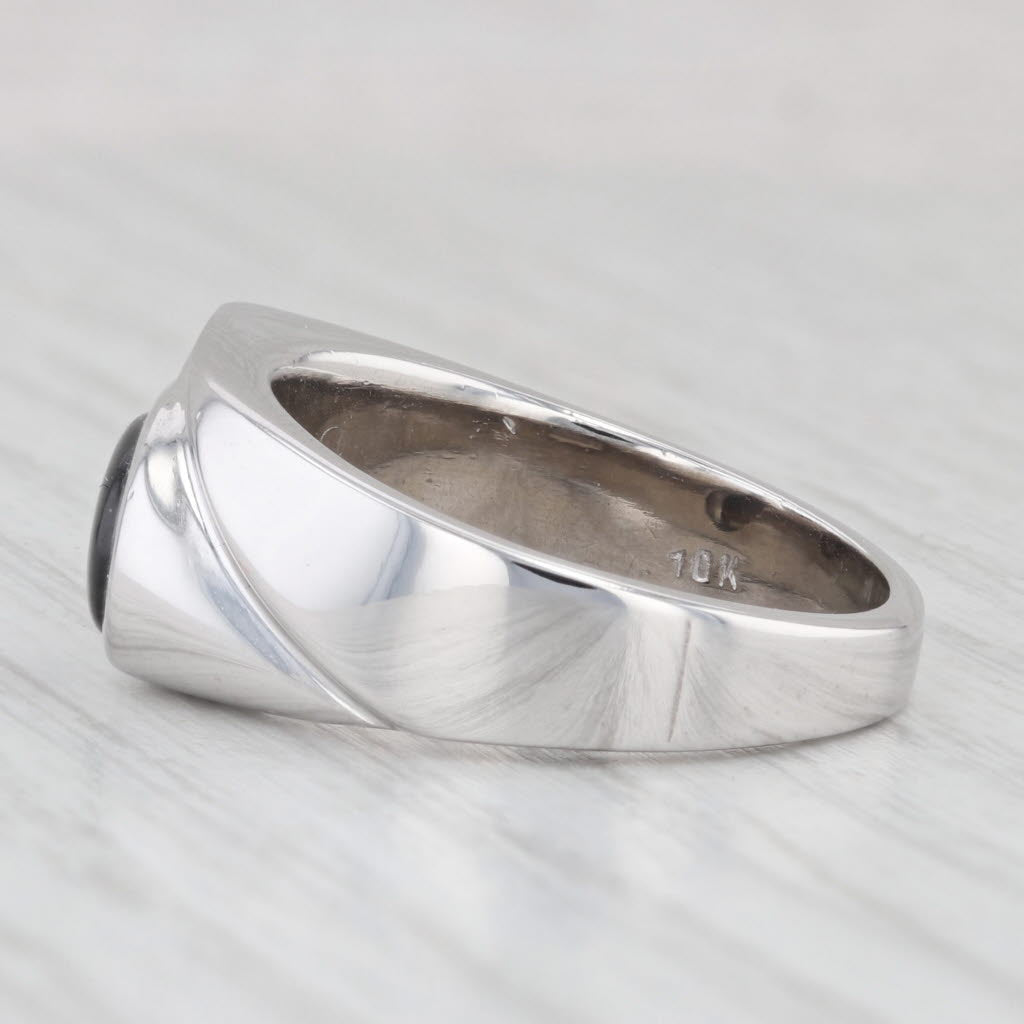 Pear Cabochon Black Star Sapphire Diamond Ring 10k White Gold Size 9.75-10